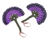 Crochet Bohemian Chic Dangle Earrings in Purple, Lavender, Green Flower Green Flower Hippie Boho Gypsy Style Jewelry Varnished Semicircle