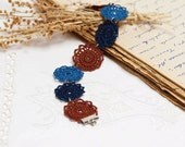 Crochet Bohemian Chic Bracelet in Brown, Indigo, Blue Hippie Boho Gypsy Style Jewelry Circle Flower Lace