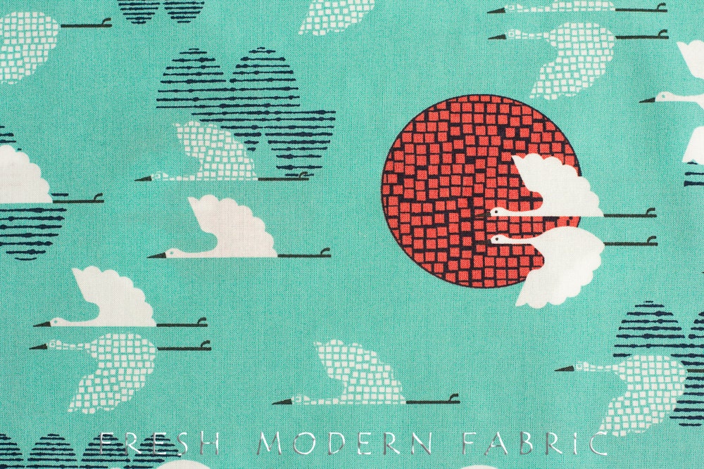 Half Yard Tsuru 1000 Cranes in Cerulean, by Rashida Coleman Hale, 100% Organic Cotton, Cloud9 Fabrics