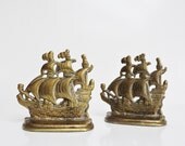 Large Brass Ship Bookends