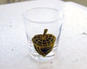 vintage acorn cup - black and gold illustration - old fashioned glass
