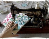 how to quilt tutorial kit. (see the video) floral and gingham triangles patchwork, handmade pattern. old school.