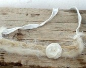 Newborn Tieback Headband with Satin Flower - Baby Halo Headband - Cream, Beige