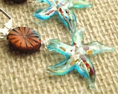 Glass Starfish Czech Glass Silver Plated Earrings