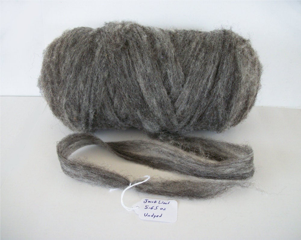 Jacob Wool Roving Gray Blend 5.6 oz For Spinning, Felting, Doll Hair, Fiber Arts Undyed Natural