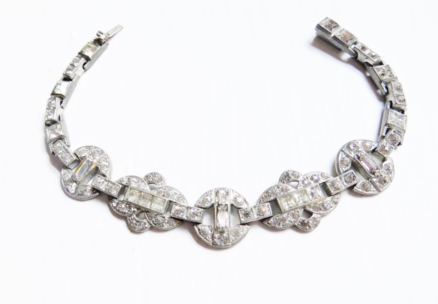 Art Deco Bracelet Rhinestone Silver Pot Metal Art Deco Jewelry Vintage 1920s Wedding Jewelry