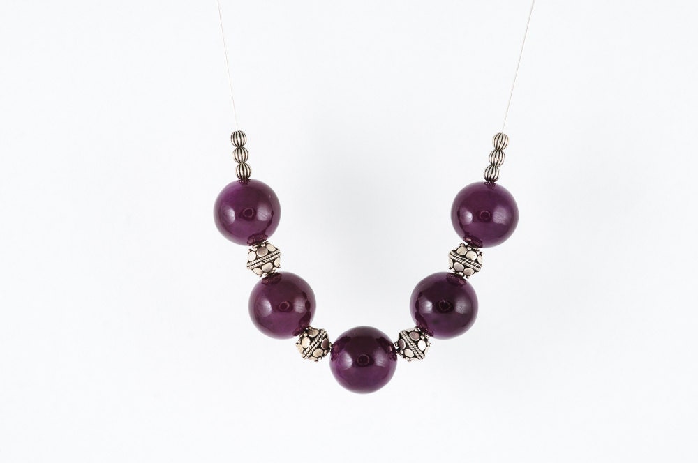 Chunky Heavy Beadwork Necklace Statement Necklace Purple Jade Jewelry