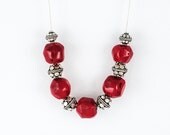 Statement Red Coral Necklace Chunky Beadwork Jewelry Mother Day Gift