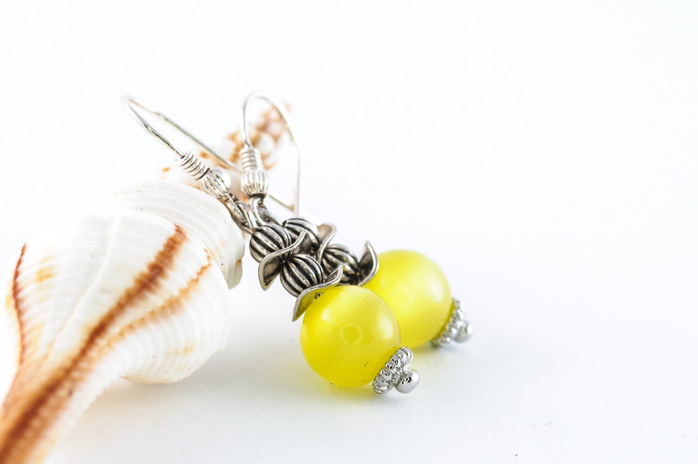 Yellow Beadwork Earrings Summer Earrings Small Dangle Earrings