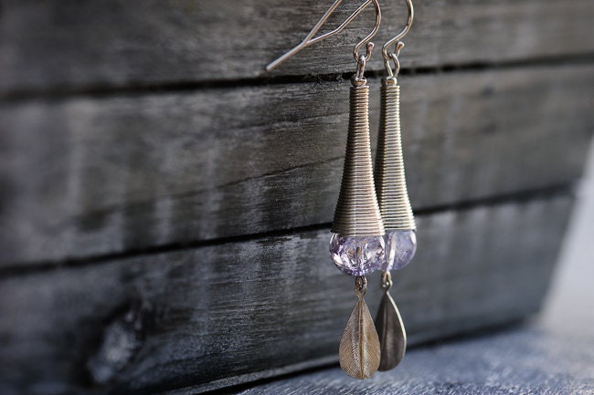Long Dangle Earrings Lavender Beadwork Earrings Summer Earrings Statement Everyday Earrings