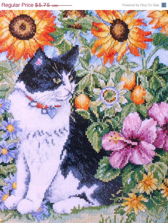 Amanda Gregory FELINE in the FLOWERs - British Counted Cross Stitch Pattern Chart - Great Britain