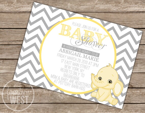 Yellow Elephant Baby Shower Invitation (Printable Digital File) Il_570xn