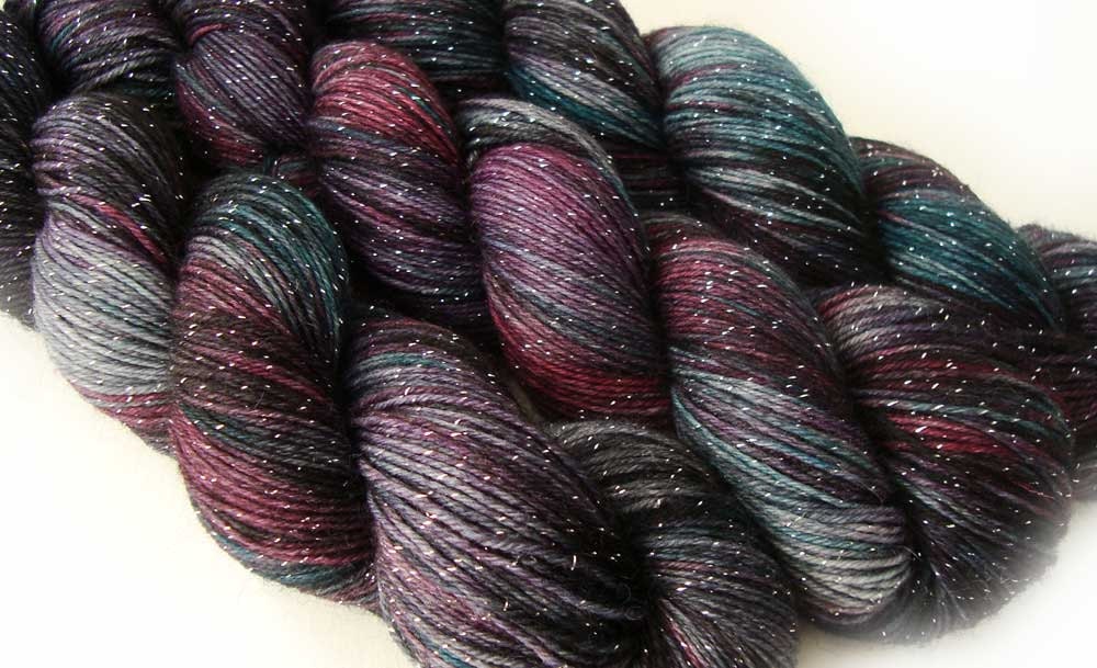 TdF SALE Phat Fiber glitter sock yarn HADES 70/25/5 sw merino/nylon/stellina 3.5oz/435 yards