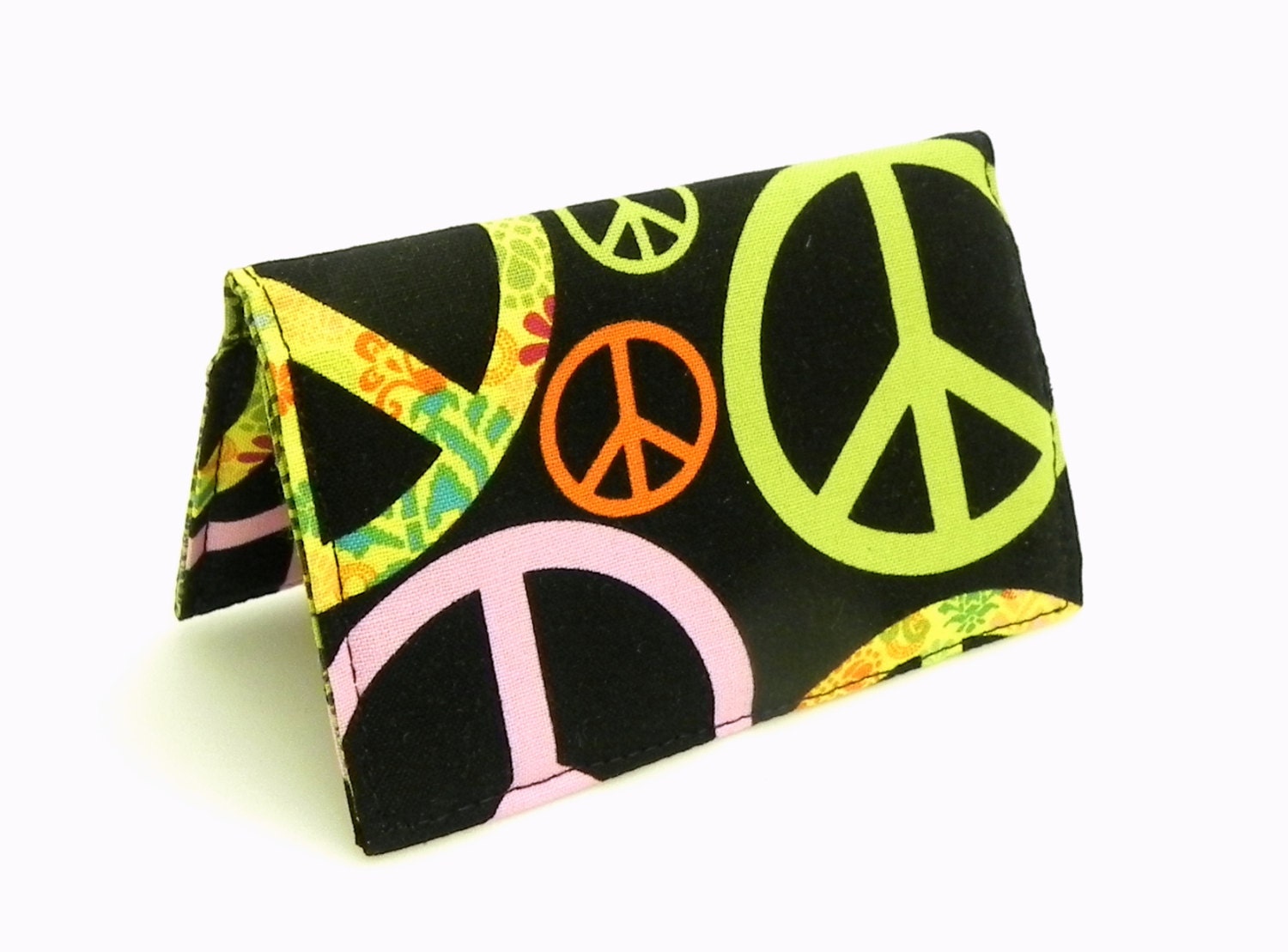 Business Card Holder - Rainbow peace signs - Retro mod