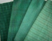 Hand Dyed Wool Fabric for Rug Hooking and Appliqué 4 Eighths Bundle COOL GREENS