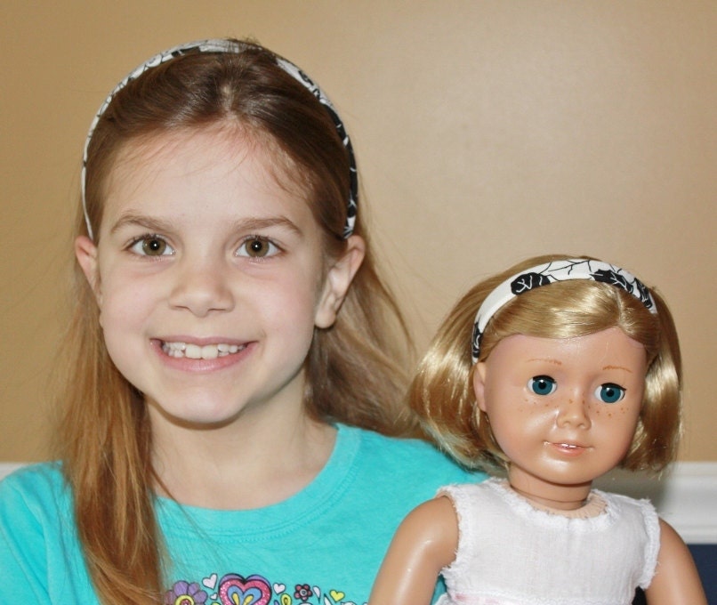 My Doll and Me Matching Headband Set - Black and White floral design