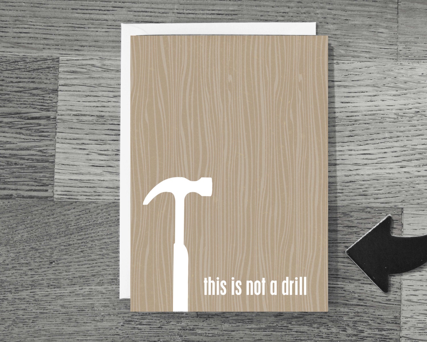 Fathers Day Greeting Card Funny Not a Drill Tan Beige Faux Bois Wood Grain Pattern Dad