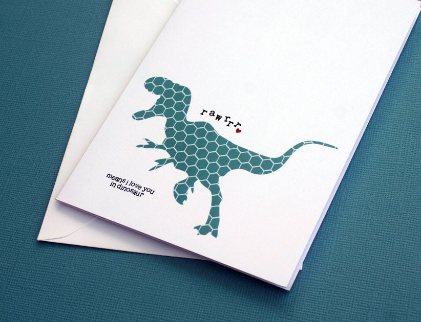 Valentines Day Dinosaur Greeting Card Rawrrr Means I Love You in Dinosaur Orange Hexagon T-Rex Kids