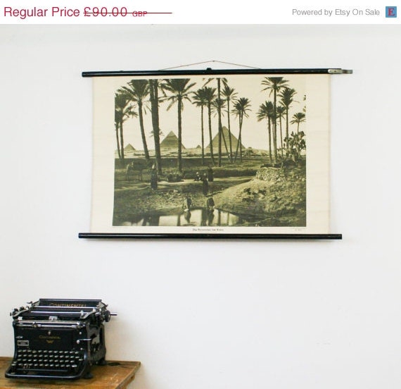 ON SALE Vintage Pull Down Chart, Pyramids at Cairo, History/Geography Chart