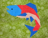 Wild Salmon Paper pieced quilt block pattern PDF