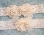 SALE / Wedding Garter- Wedding Garter Set- Toss Garter included  Ivory with Rhinestones and Pearls  Custom Wedding colors