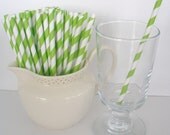 COCKTAIL PAPER STRAWS...25 ct...Lime Geeen Stripe Paper Drinking Straws..5 1/2"... Cake Pop Sticks Birthdays Parties Weddings