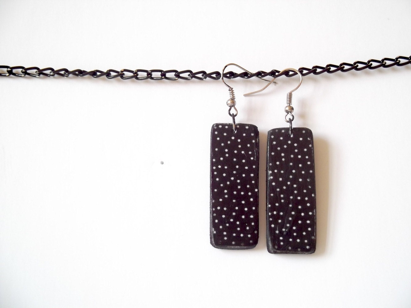 Cosmic sky jewelry, polka dots earrings, black and white recycled earrings, upcycled paper jewelry, eco friendly earrings