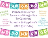 Fiesta Happy Birthday Invitation Feliz Cumpleano Papel Picado