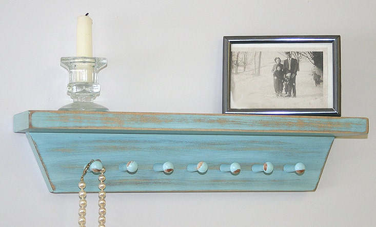 Jewelry Holder Shelf Vintage Robins Egg Blue Shelf Bridal Shower Necklace Organizer Vintage Shabby White Key Holder Peg Shelf Medals Holder