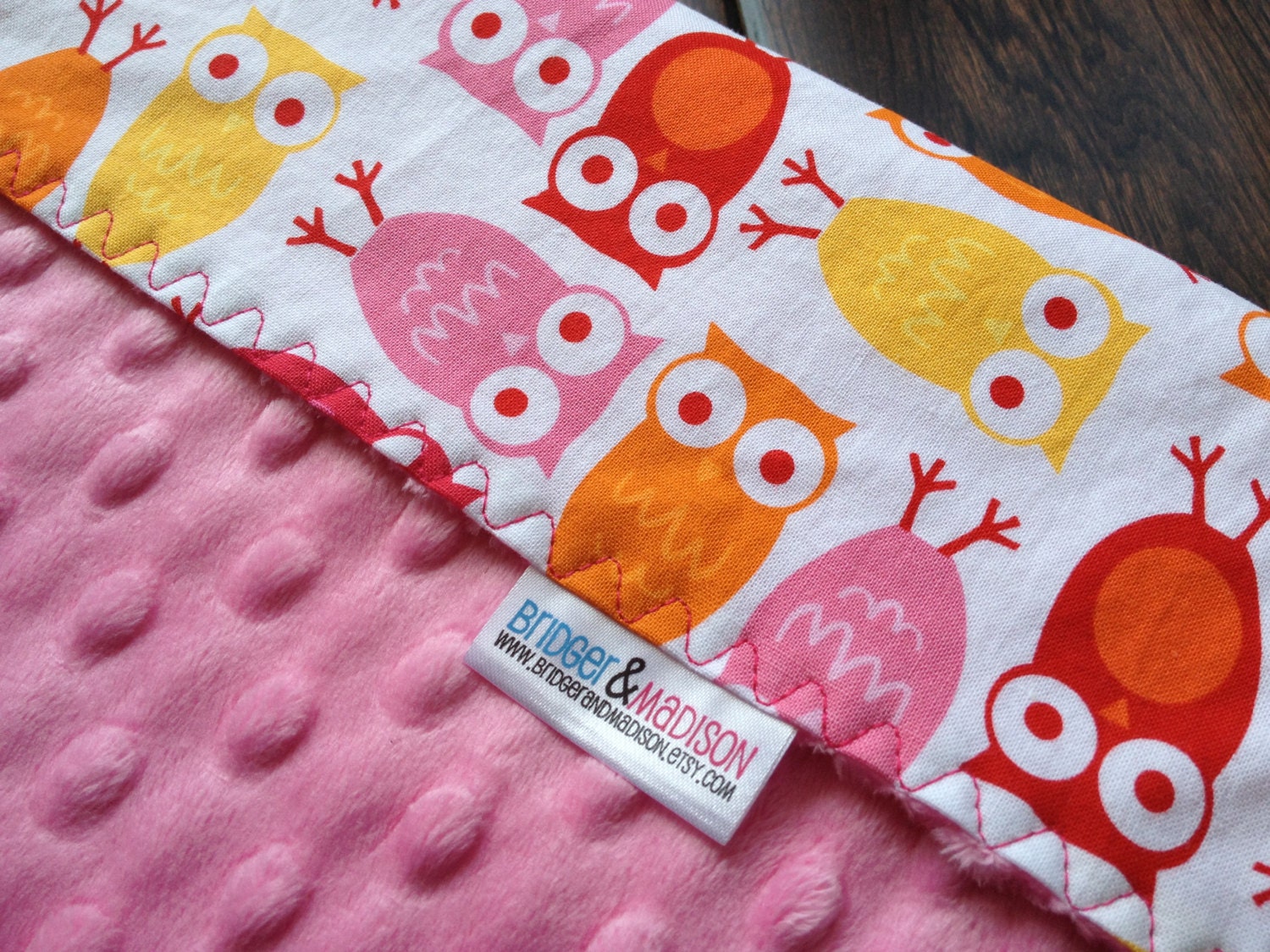 Funky Pink Owls Baby Blanket with Bright Pink Minky - READY TO SHIP