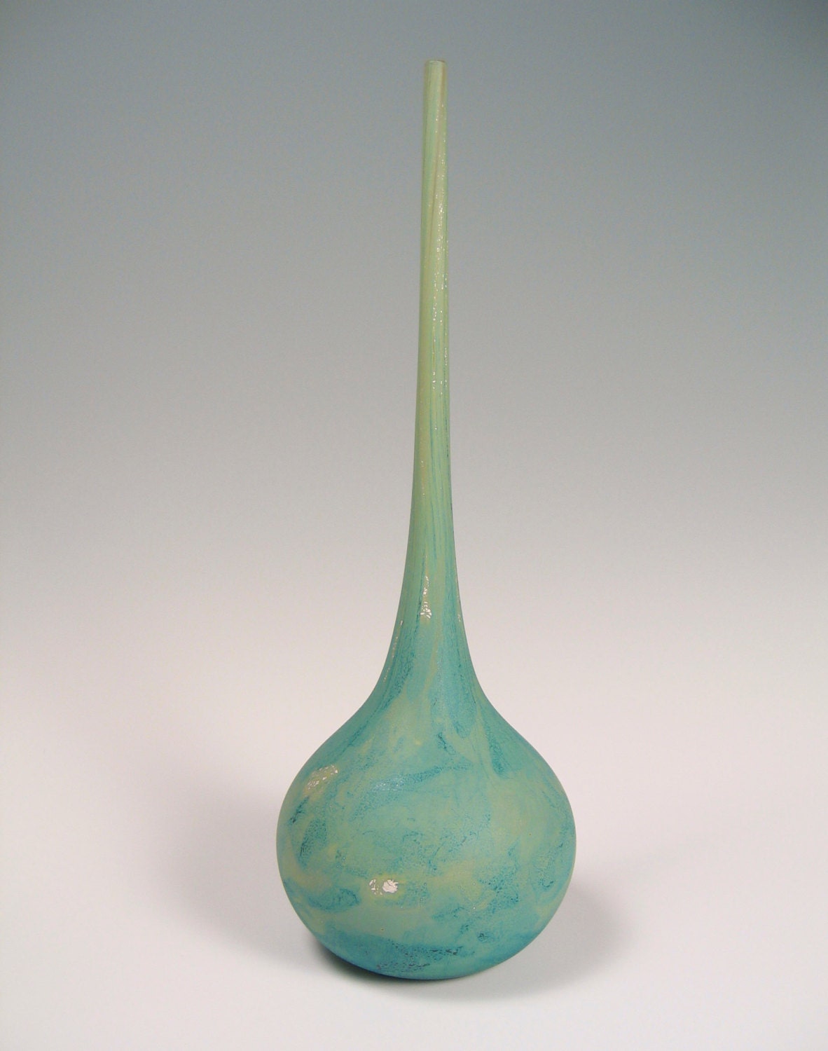 Sea Glass Vessel Bottle - Hand Blown Glass Art Vase - Beach Cottage Decor - Ocean Water Seafoam Green Minimalist