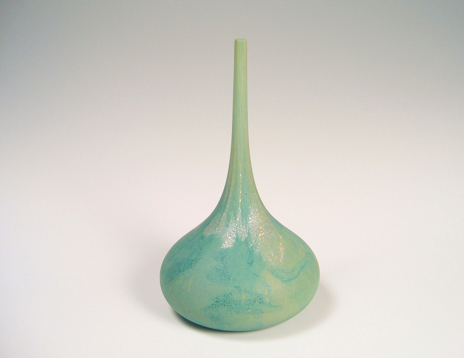 Art Glass Bottle Vase - Hand Blown Glass Vessel - Beach Cottage Decor - Ocean Water Seafoam Green Minimalist
