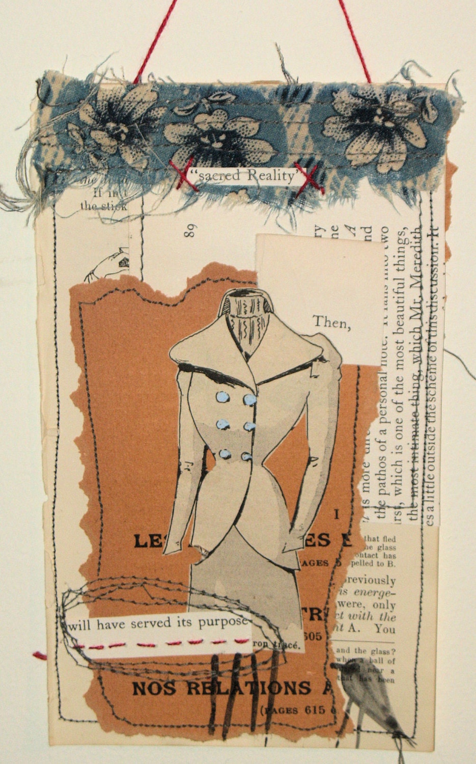 Paper and Stitch Collage  - "sacred reality" - an original one-off mixed media collage