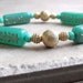 Chinese New Year Bracelet:  Good Luck Graduation Jewelry, Mint Green Jade and Etched Gold Beaded Jewelry