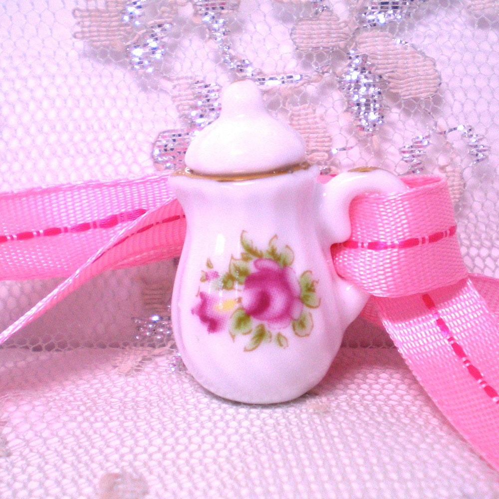 Miniature Porcelain Teapot Pendant Necklace