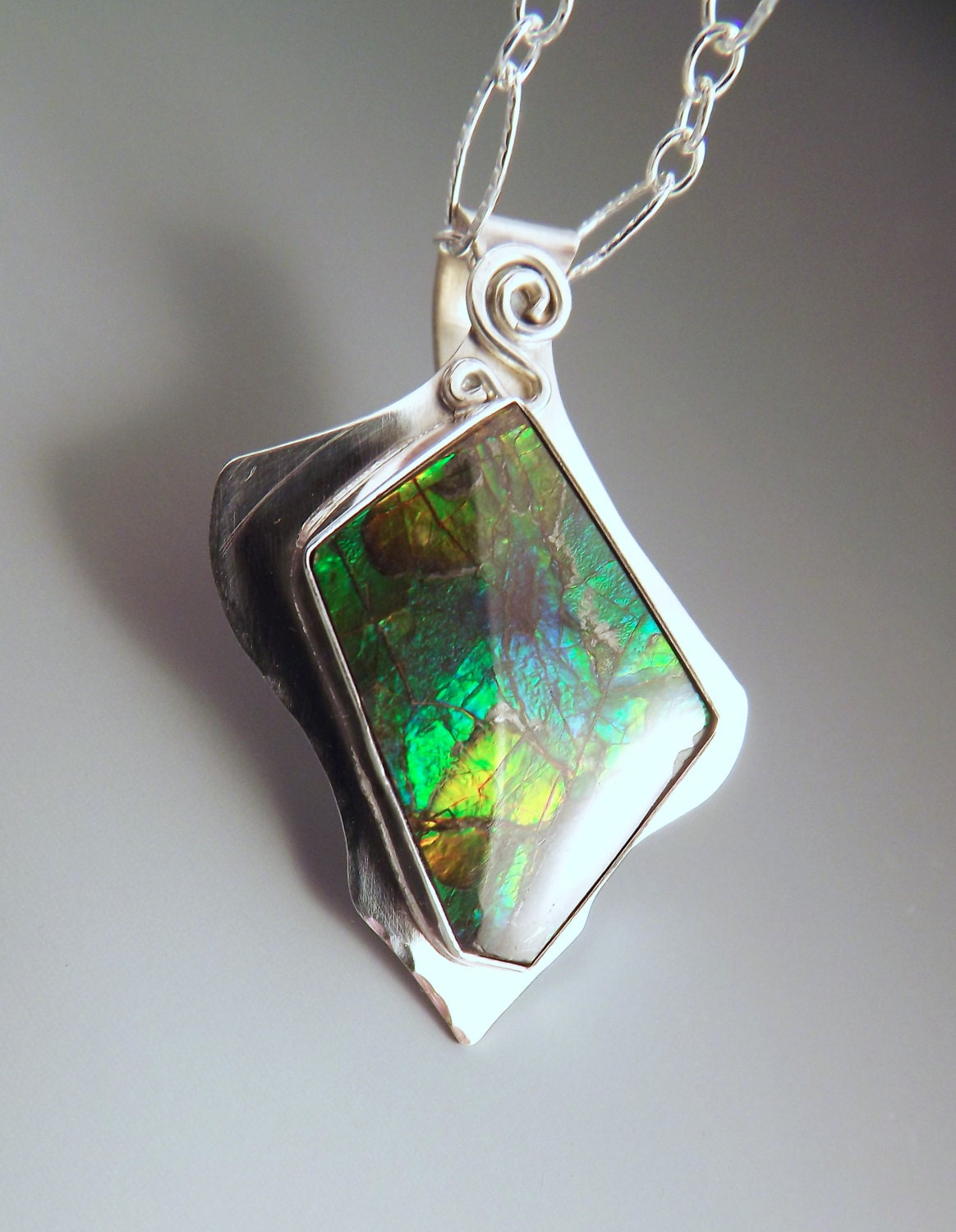 Ammolite Freeform Sterling Silver Pendant