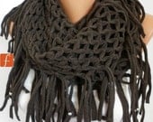 BIG SALE Brown Infinity Scarf Loop Scarf Circle Scarf Fabric Knitted Lace Scarf - Tube Scarf - fatwoman