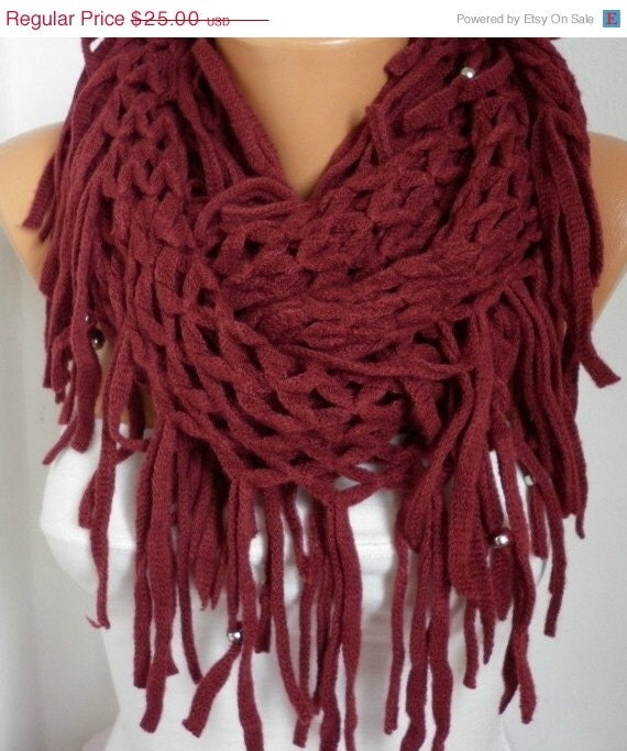 BIG SALE Burgundy Infinity Scarf Loop Scarf Circle Scarf Fabric Knitted Lace Scarf - Tube Scarf - fatwoman