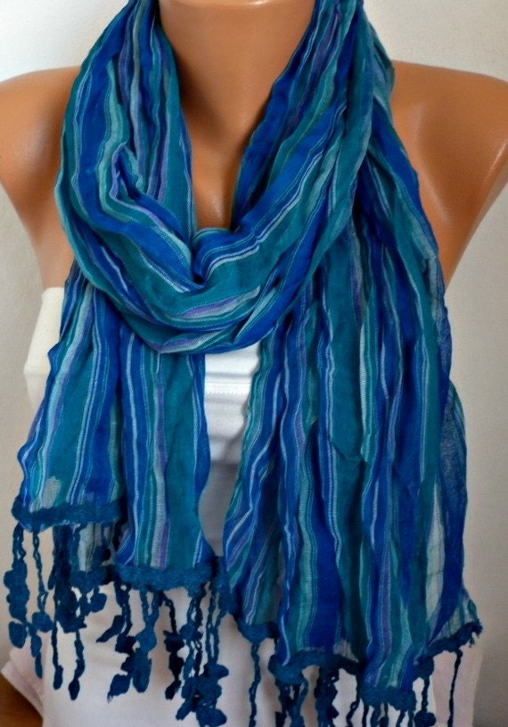 Blue Scarf Shawl Scarf -  Cowl Scarf by Fatwoman