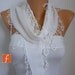 White Scarf   Pashmina Scarf  Cowl- Shawl with Lace Edge   - Off White - fatwoman - Bridesmaids Gifts