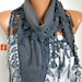 Gray Scarf  - Pashmina Scarf  -Cowl with Lace Edge - LOVE - HEART