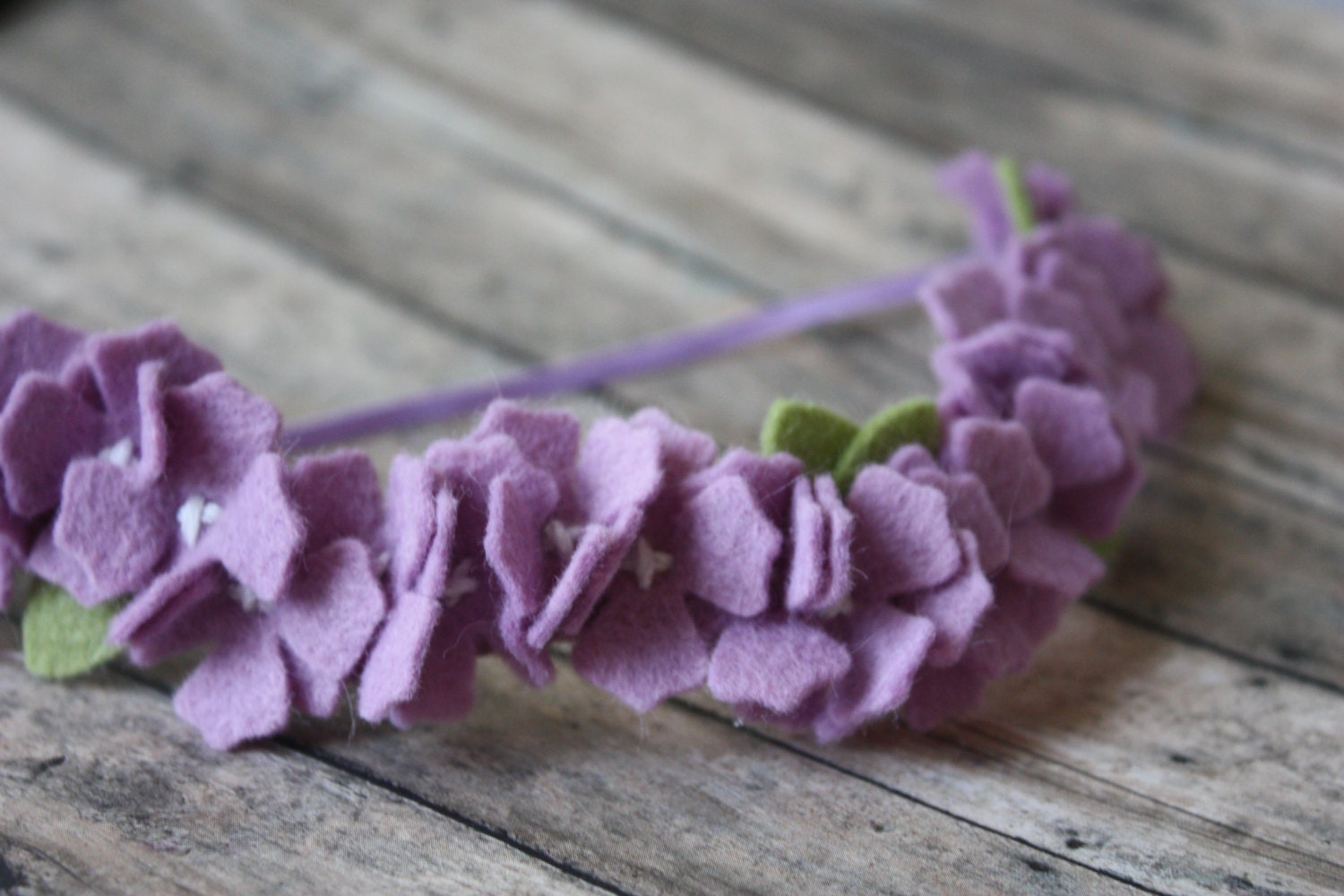 Lilac Purple Wool Felt  Hydrangea Garland Headband  - Newborn Baby to Adult - Photo Props