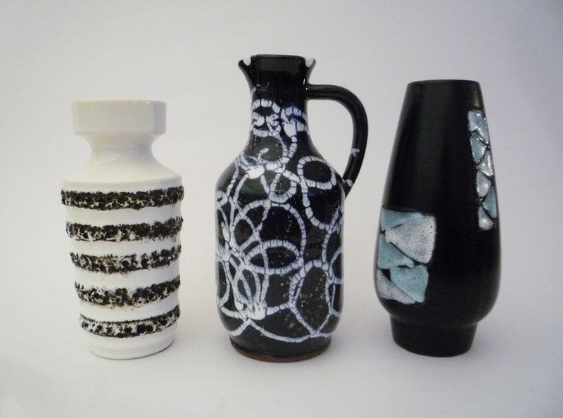 3 Vintage Fat Lava German Vases