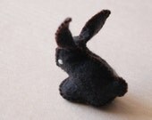 Black FELTED BUNNY rabbit TOY -- Easter, Baby Shower Birthday Present Gift-- Handmade felt pure wool unique soft animal sculpture