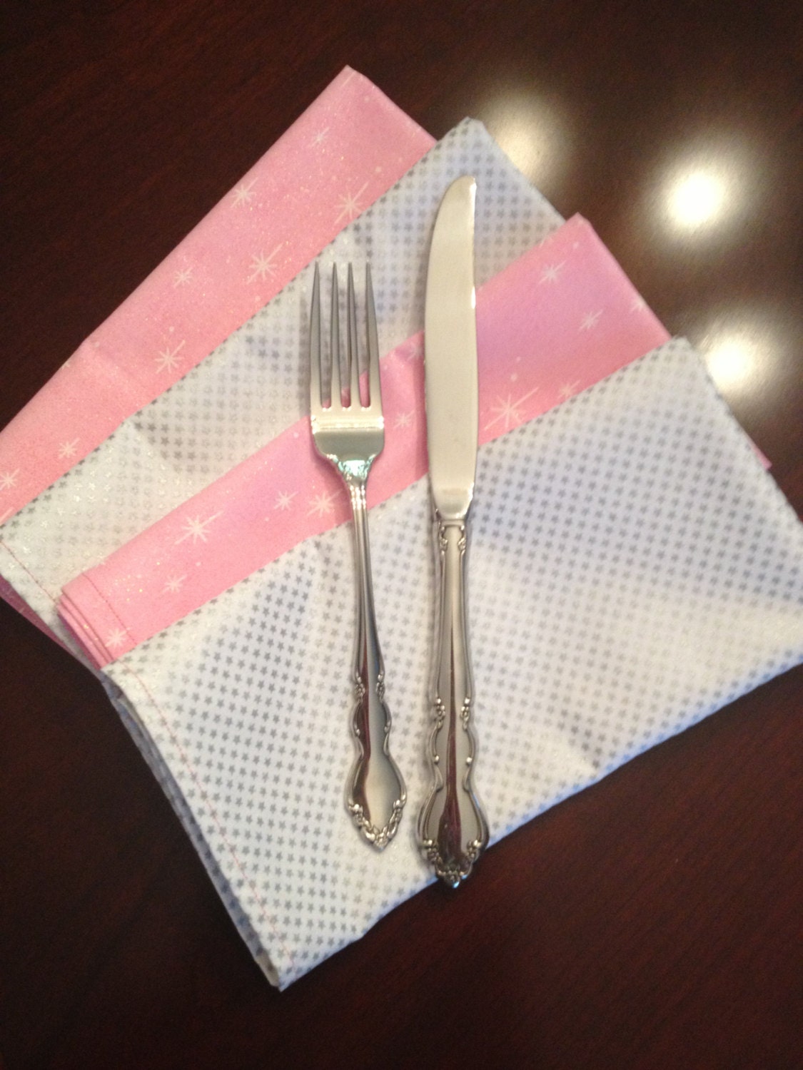 Cotton Cloth Napkins in Pink, White, and Silver Sparkles