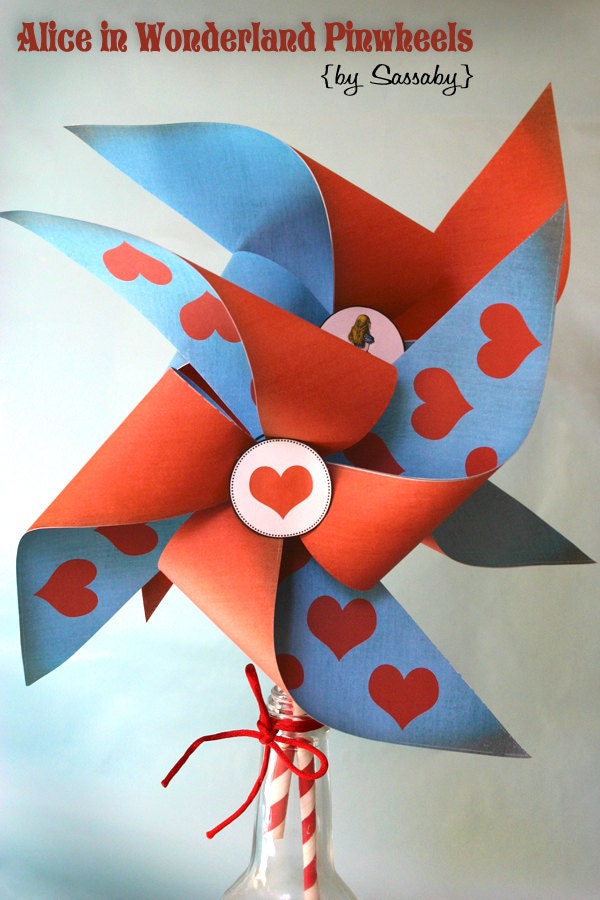 Alice in Wonderland DIY Pinwheels - Girls Birthday Party - PRINTABLE FILE by Sassaby Il_170x135