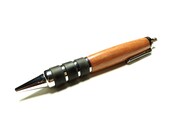 Hand Turned Wood Pen - Click Top Ballpoint - Carob Wood - Chrome Hardware - Parker Gel Refill - Black Ink - Black Velvet Pouch Included
