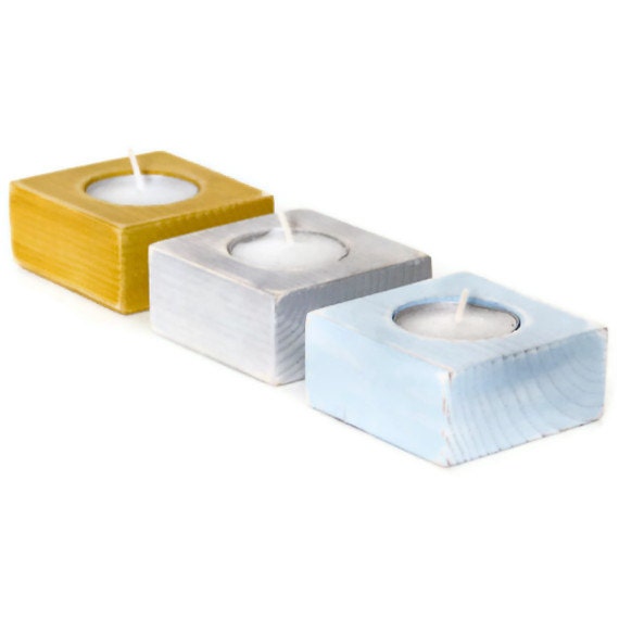 Wooden Candle Holder 2013 color, chartreuse, grey, blue ready to ship