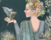 In Trust...Original Digital Painting, Fine Art Giclee Print, Home Decor, Woman, Bird