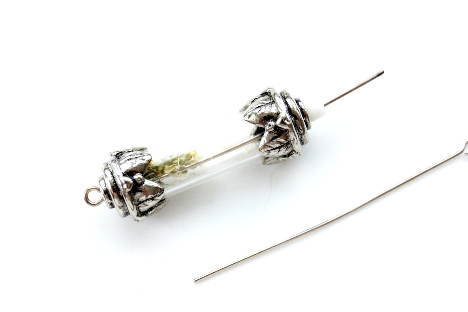 Fillable Treasure Capsule / Time Capsule Charm, Bright Silver with Fillable Tube / Tube Bead